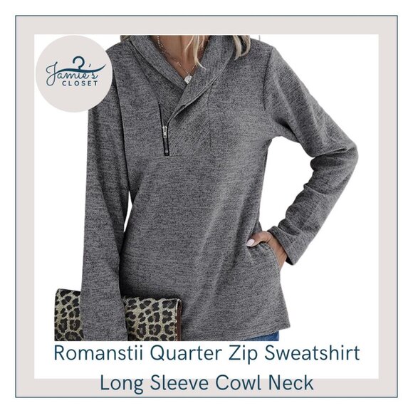 Heather Gray Romanstii Quarter Zip Cowl Neck Sweatshirt | Size XL - Picture 2 of 14